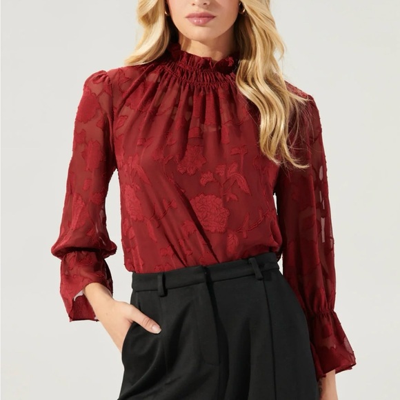 Sugarlips Tops - Elegant Burgundy Floral Women's Top